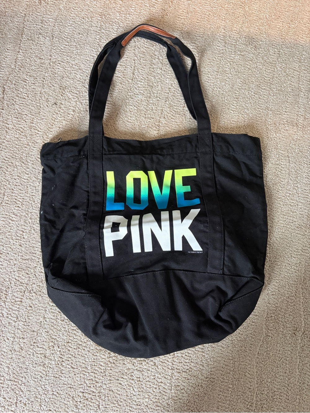 PINK Victoria's Secret Black Canvas Tote with Gradient LOVE Logo
